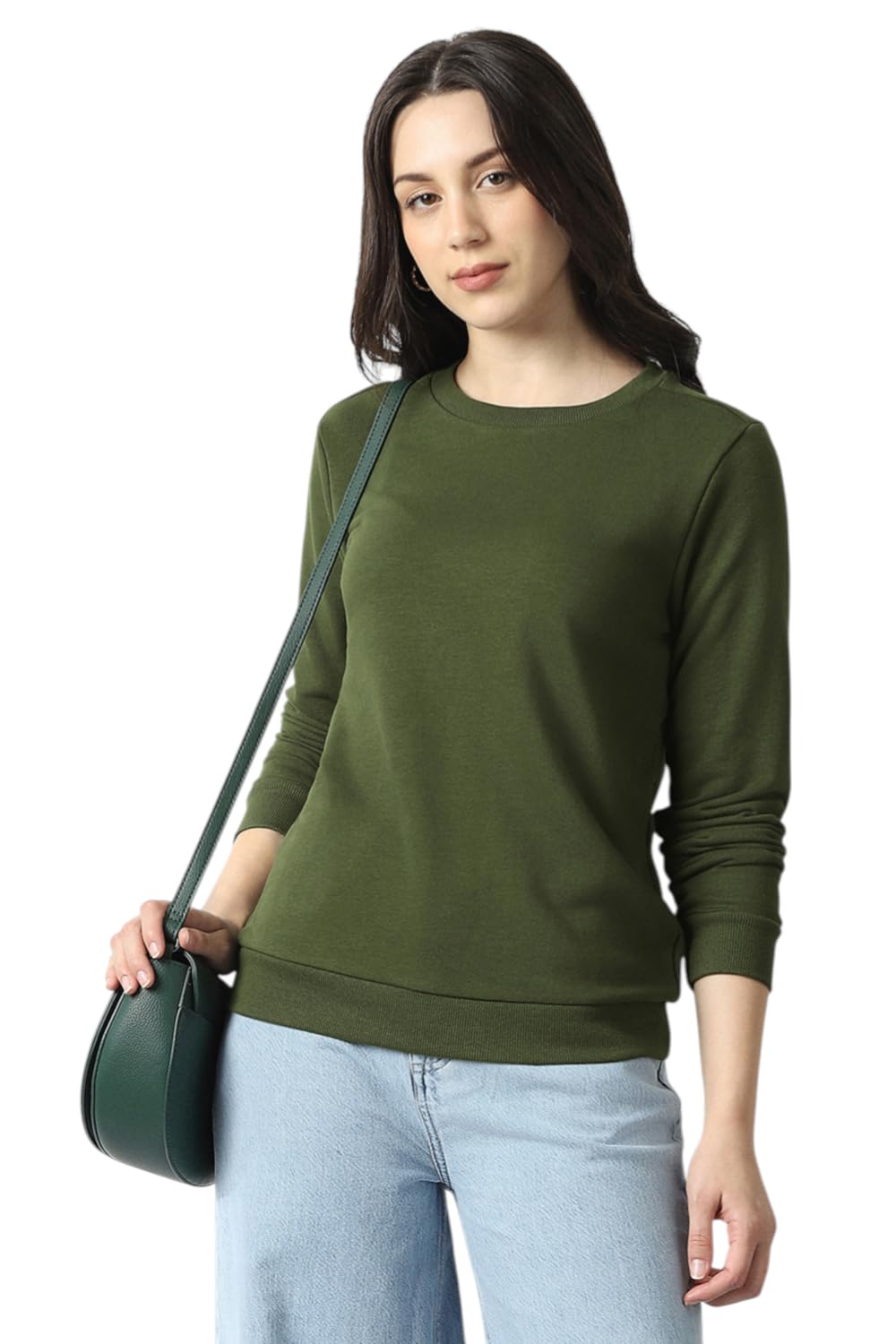 Van Heusen Women's Round Neck Solid Sweatshirt| Full Sleeve Ribbed Hem Casual winterwear-picture-38