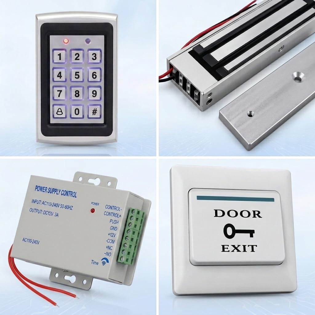 RFID-Tastatur-Zugangskontroll-Set mit 180 kg Magnetschloss | Zinklegierung Indoor Outdoor Exit Button 10 Schlüsselanhänger 12V 3A Netzteil RFID Türzugang Tastatur für Zuhause, Büro, Tor