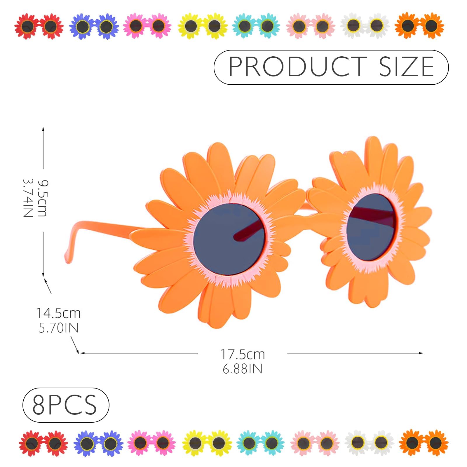 FUIPVGI 8 Stück Sonnenblumen-Brillen Blume Kinder-Sonnenbrille, Hawaii-Sonnenbrille, lustige Blumen-Brillen, Party-Sonnenbrille, Motto-Party, Foto-Requisiten für Kinder und Erwachsene (mehrfarbig)