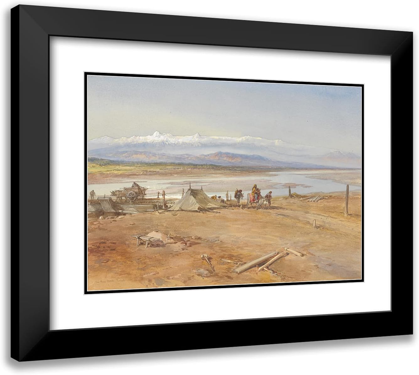 ArtDirect William Simpson 24x18 Black Modern Frame and Double Matted Museum Art Print Titled - The River Chenab, Punjab (1865)