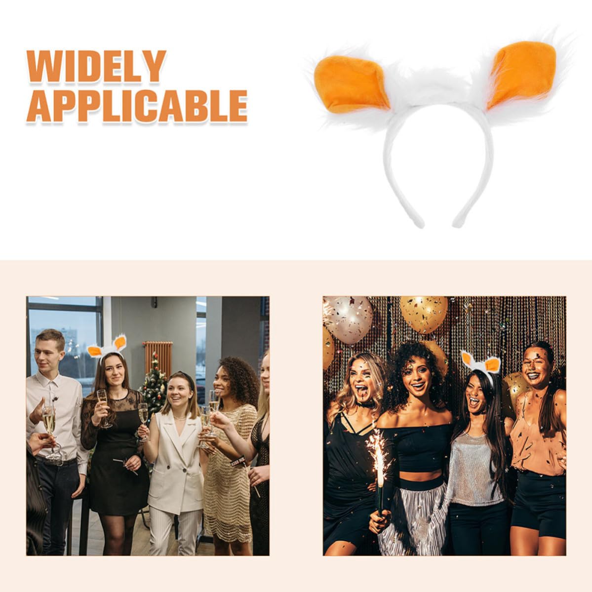 SEWACC 10 Unidades Diadema Navideña Orejas de Oveja de Felpa en Color Claro, Diseño Creativo y Ajuste Elástico Cómodo para Fiestas y Reuniones Festivas de Adultos