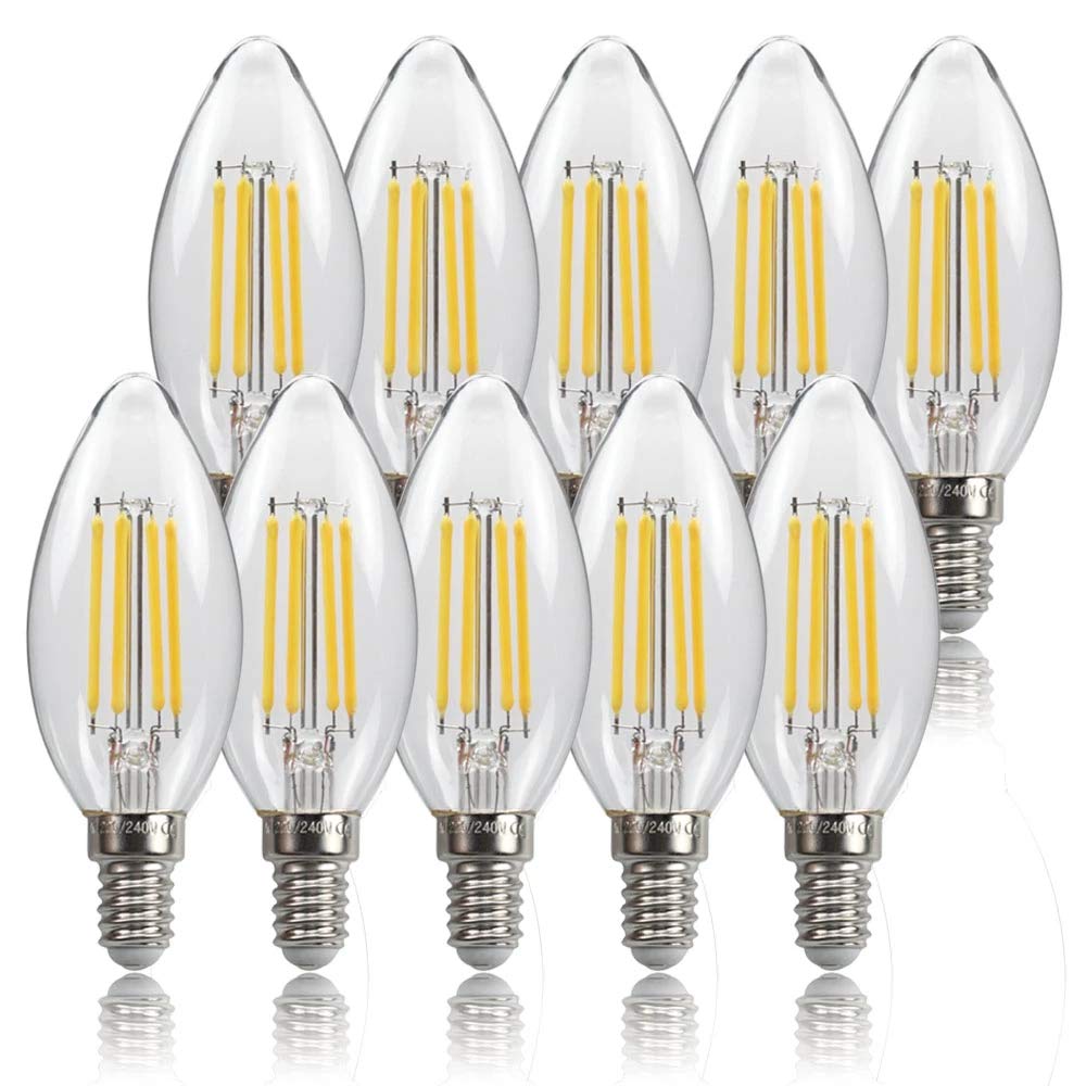 Bombilla LED Edison Vintage Tipo Vela C35 Tail 4W / 220V / E14, Base de Rosca, luz Blanca cálida de 2700K para lámpara de araña, Aplique de Pared, con Punta de Burbuja, 5
