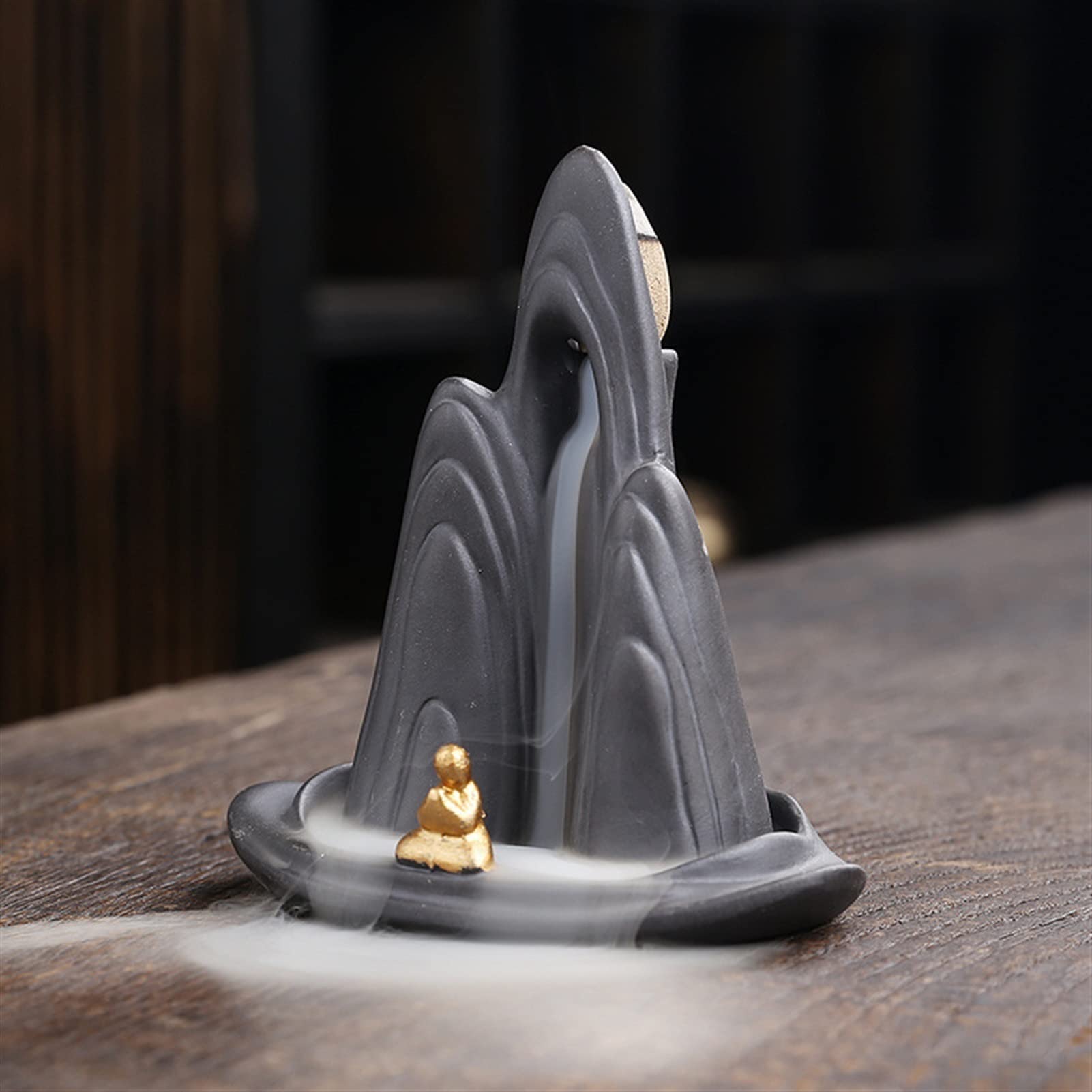 Quemador de Incienso Porta Conos, Quemador de Incienso reflujo, rocalla cerámica, Agua Corriente Alpina, decoración del hogar Monje, 10x6,6x10,8 cm