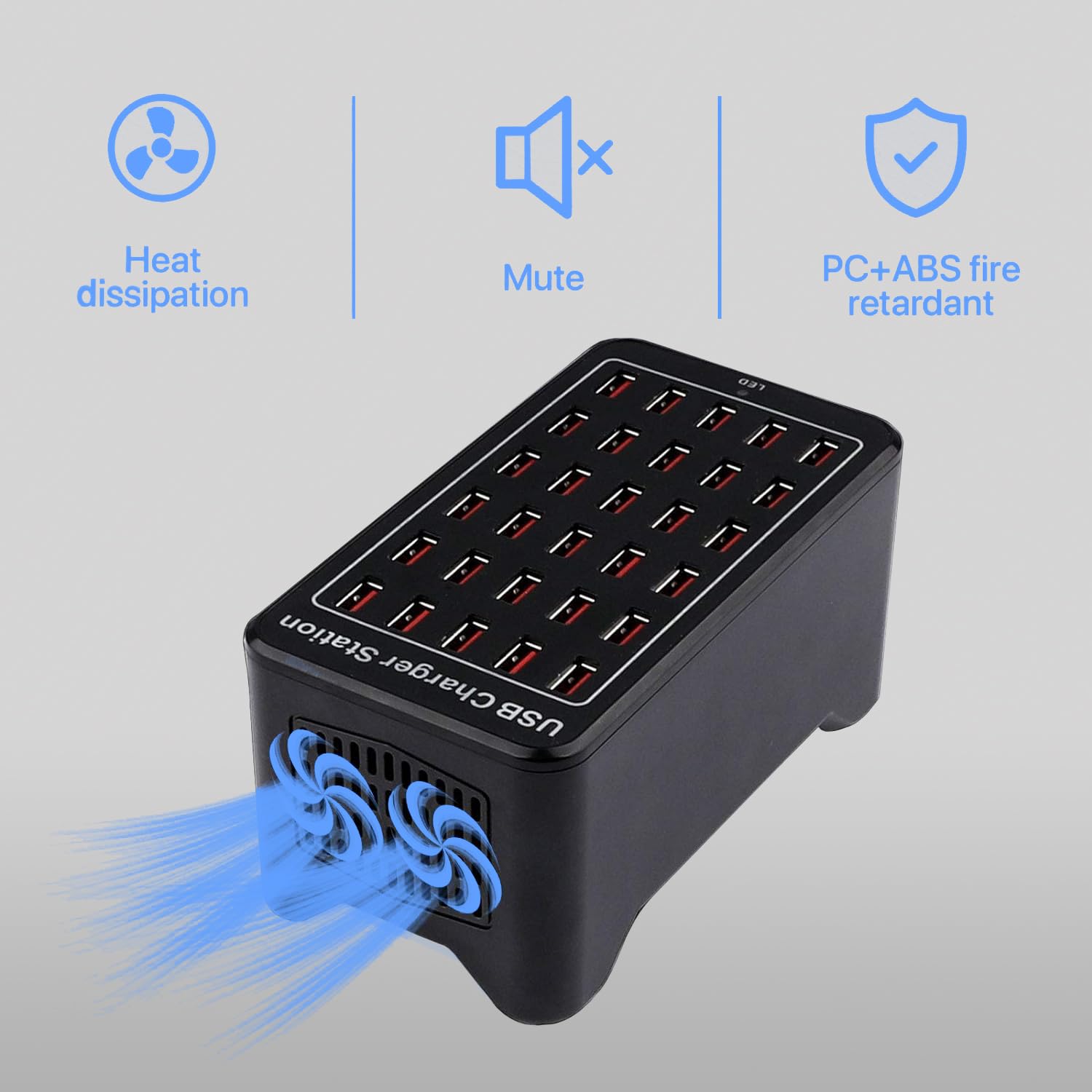 Caricatore USB a 30 porte, caricatore intelligente USB 150W/30A, hub di ricarica desktop 30 in 1, stazione di ricarica USB multi-porta per Samsung/iPhone/iPad/Google Pixel/tablet e altri dispositivi