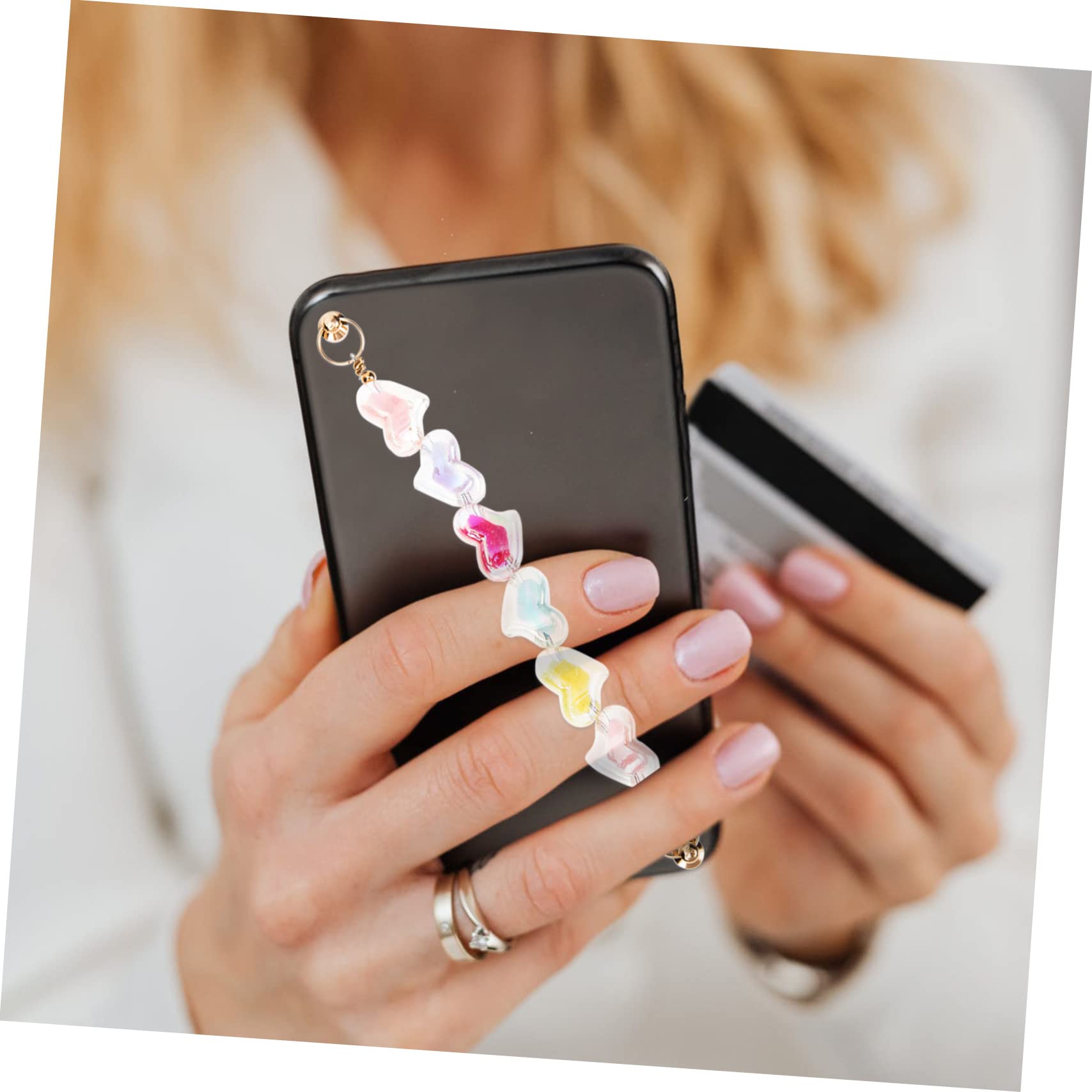 Housoutil Juego De 5 Accesorios Para Fundas De Móvil Cordón Con Cuentas Cadena Correas Para El Asa Soporte De Agarre Resistente A Caídas Pulsera Única Para Mujer (2 Piezas X 5)