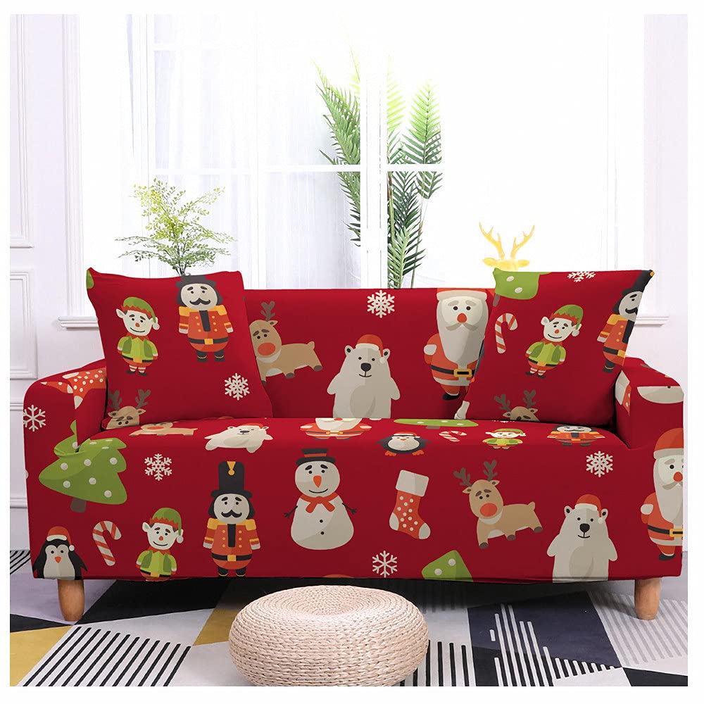 Housse de canapé de Noël et protecteur de meuble extensible avec housse de coussin imprimée