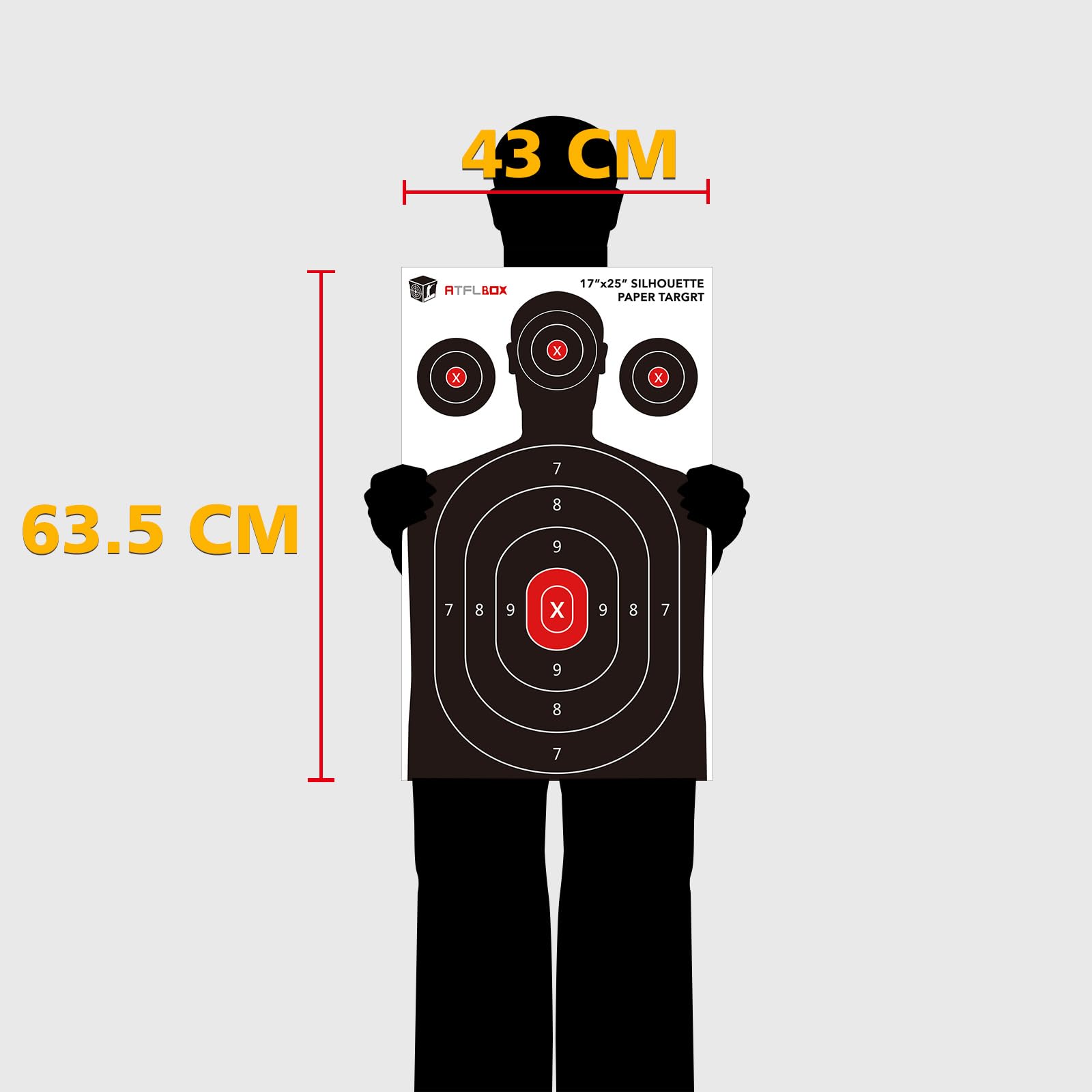 ATFLBOX 50/25 Stück menschliche Silhouette Papier Ziel für den Bereich, 43 x 63,5 cm Ziel Papier für Handfeuerwaffen, Pistolen, Gewehre, Luftgewehre, Pellet Gun, BB Guns