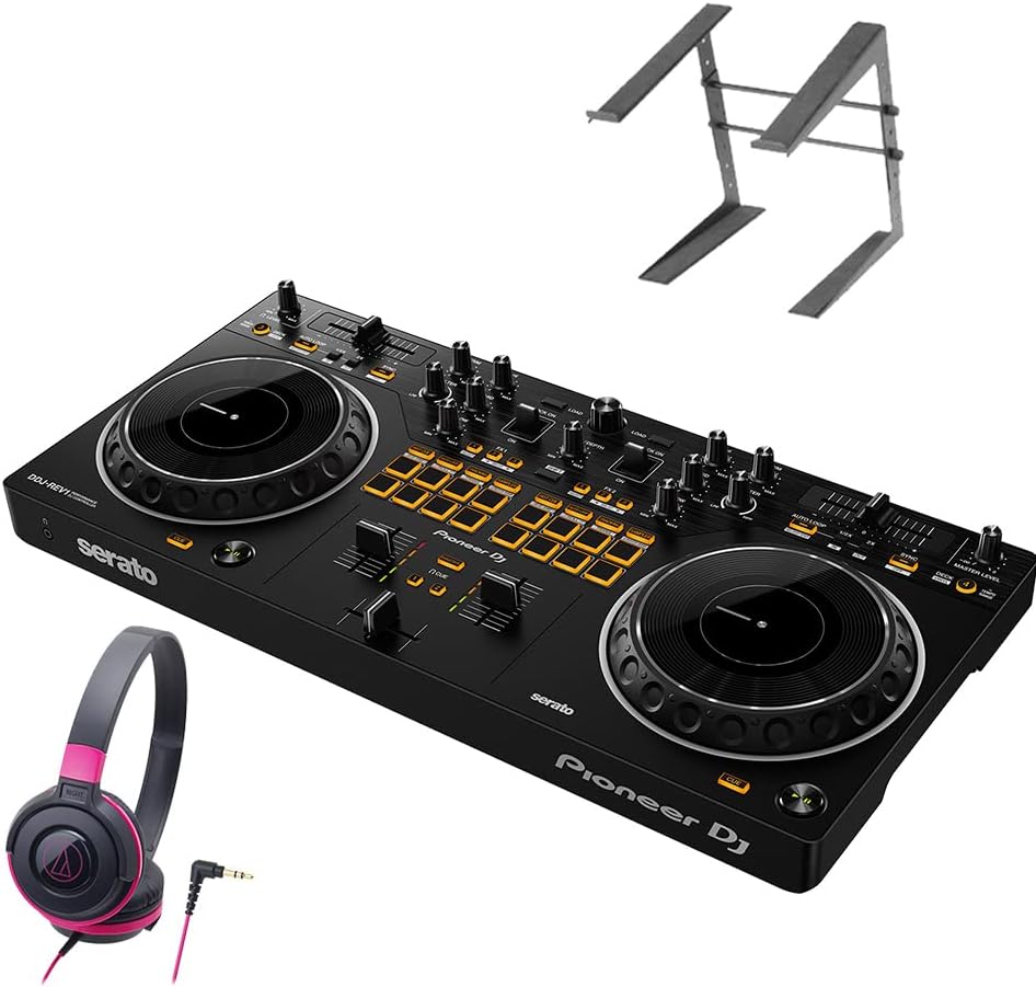 Pioneer DJ DDJ-REV1 Headphone Stand Set, Black Pink, Compatible with Serato DJ, Scratch Style, 2ch DJ Controller, Pioneer
