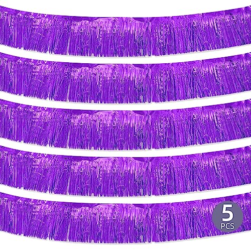 Image of 5 Pack 10 Feet Purple Fringe Garland Foil Fringe Garland Metallic Tinsel Streamers Fringe Backdrop Banner for Parade Floats Birthday Party Decorations Halloween Christmas Decoration (Purple)