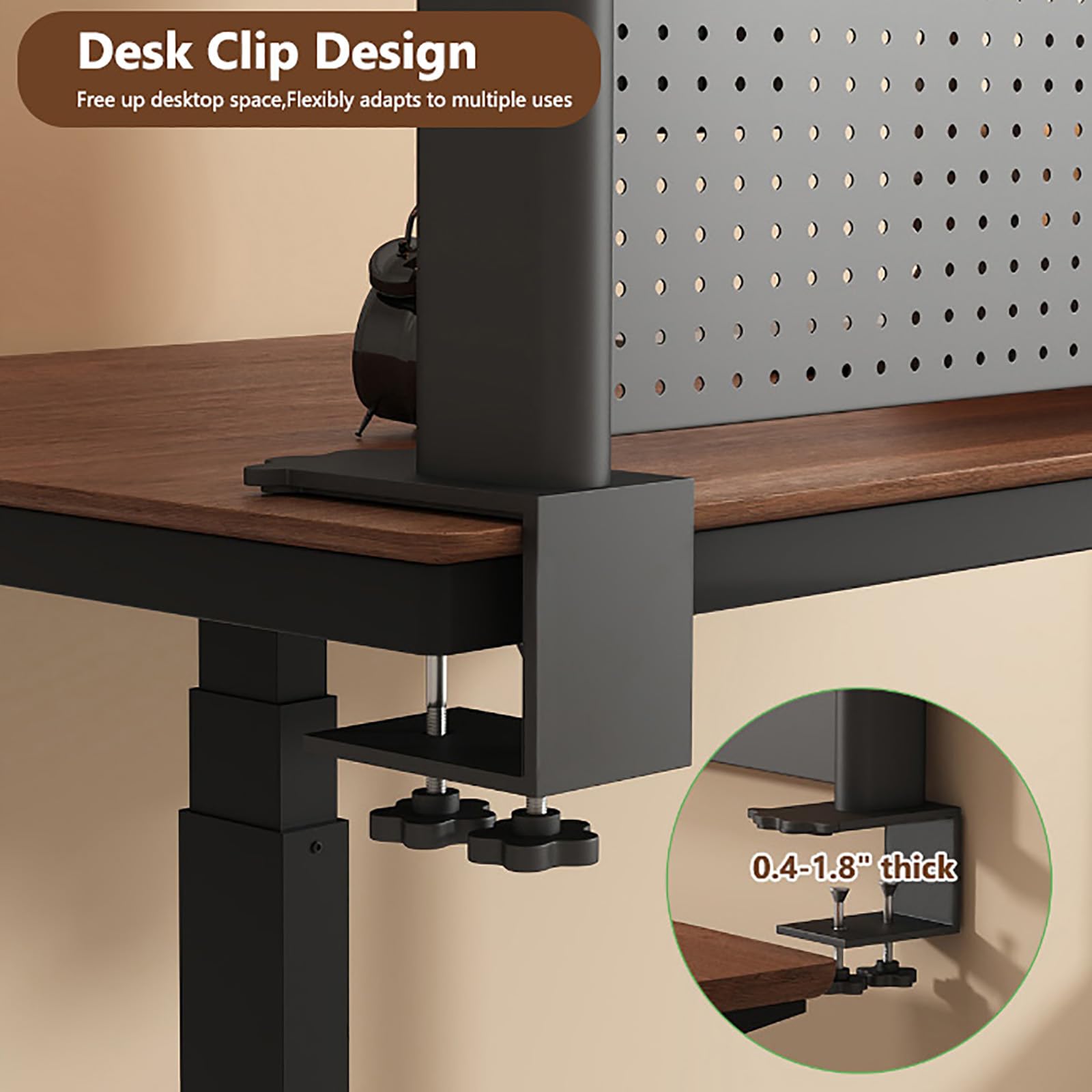 Estante de escritorio con abrazadera con tablero de clavijas, Boohelf multiusos de metal negro para oficina en casa y dormitorio, escritorio para juegos de 23.6 pulgadas Sto Solut