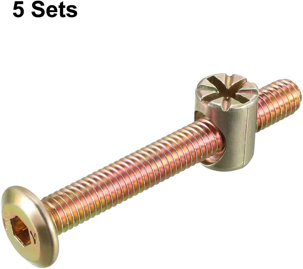 sourcing map M6x50mm Furniture Bolt Nut Set Hex Socket Screw with Barrel Nuts for Beds Headboards Chairs 5 Sets - Image 3