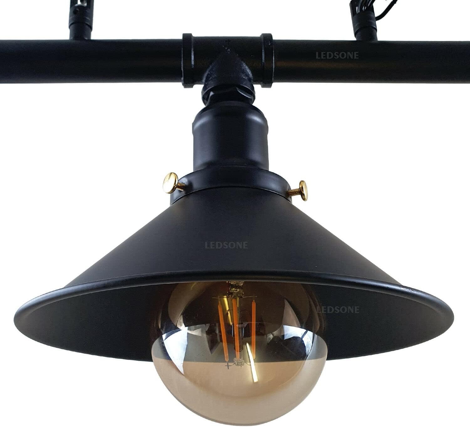 LEDSone Lampada a sospensione industriale 3 vie, paralume nero, tubo dell'acqua in metallo, attacco luce vintage, confezione da 2 (Nero, confezione da 2)
