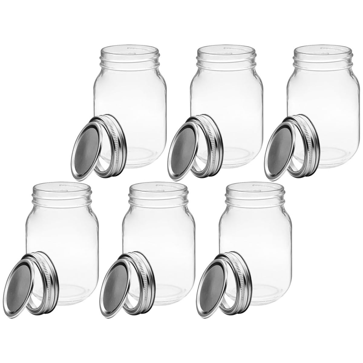 FOMIYES Set 6 Barattoli per Conserve in Vetro a Bocca Larga 500 Ml con Coperchio Sigillante, Barattoli di Vetro Grandi Trasparenti per Insalate, Marmellate e Conservazione Alimenti,