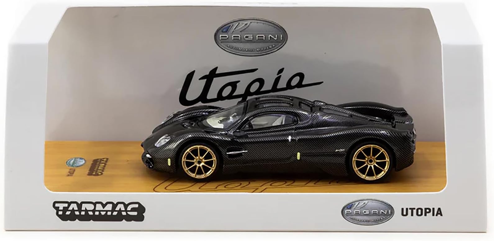 Utopia Black Carbon Fiber with Gold Wheels Global64 Series 1/64 Diecast Model T64G-TL055-BCF