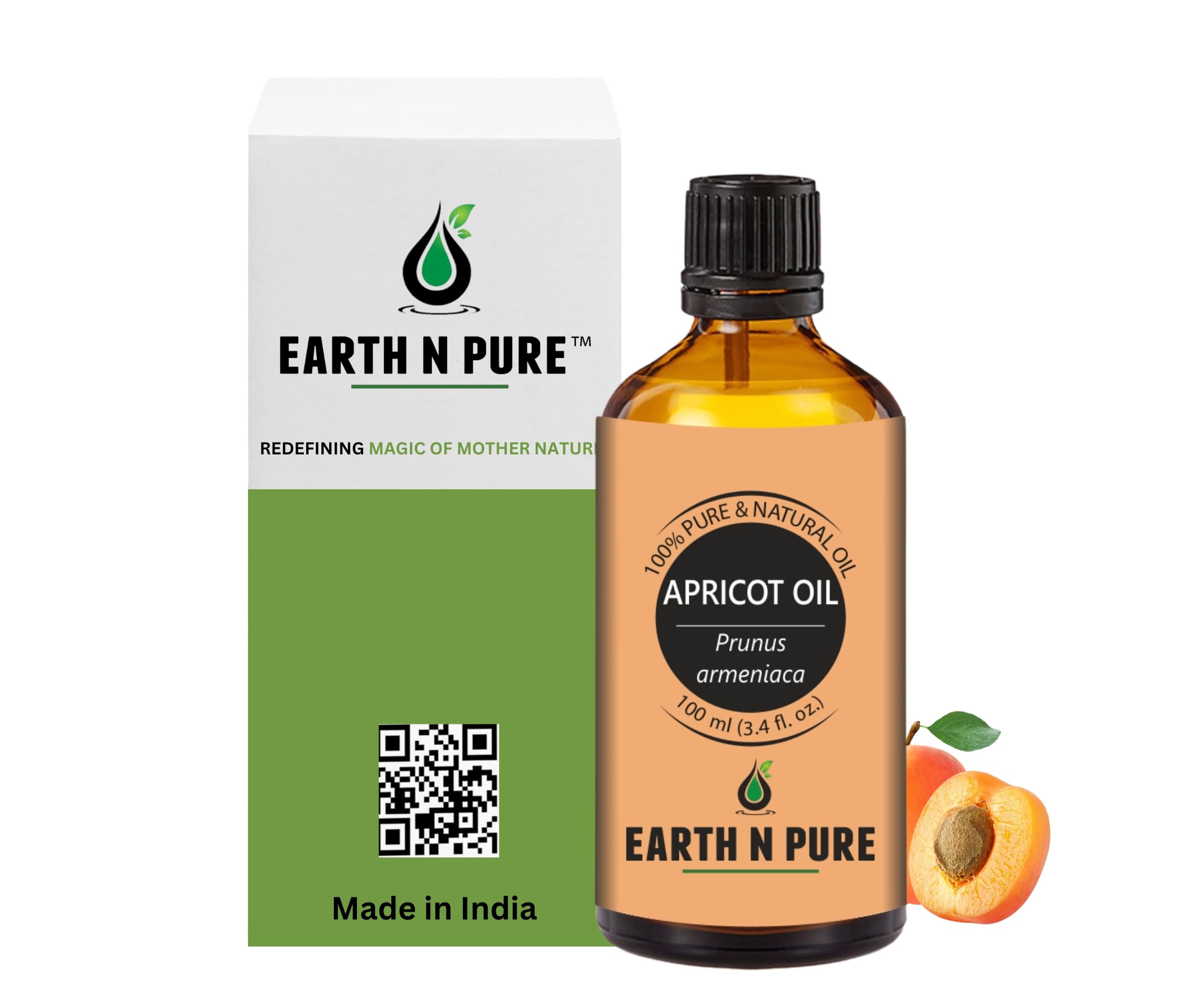 Earth N Pure Apricot Oil (Khumani Oil) Cold Pressed, Natural and Therapeutic Grade 100 ml