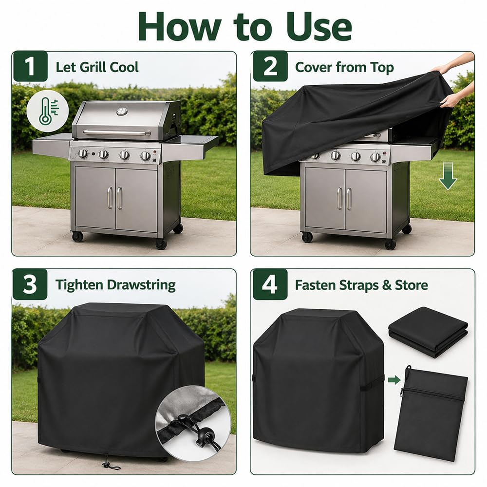 Funda para Barbacoa para 32‑Inch 4‑Burner Freestanding Propane Gas Grill 2016–2026, Oxford 600D Protección BBQ Exterior Impermeable Todo Clima, con Bolsa de Almacenamiento