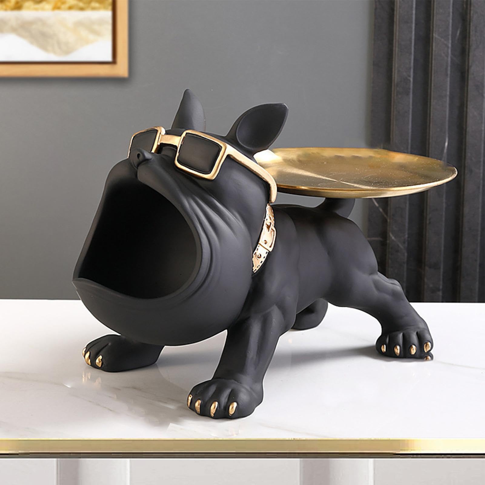 Generisch Miska do przechowywania kluczy stołowych, z żywicy | kształt buldoga francuskiego, uchwyt na stół, figurka stołowa, do przechowywania biżuterii, rzeźba stołu do domu