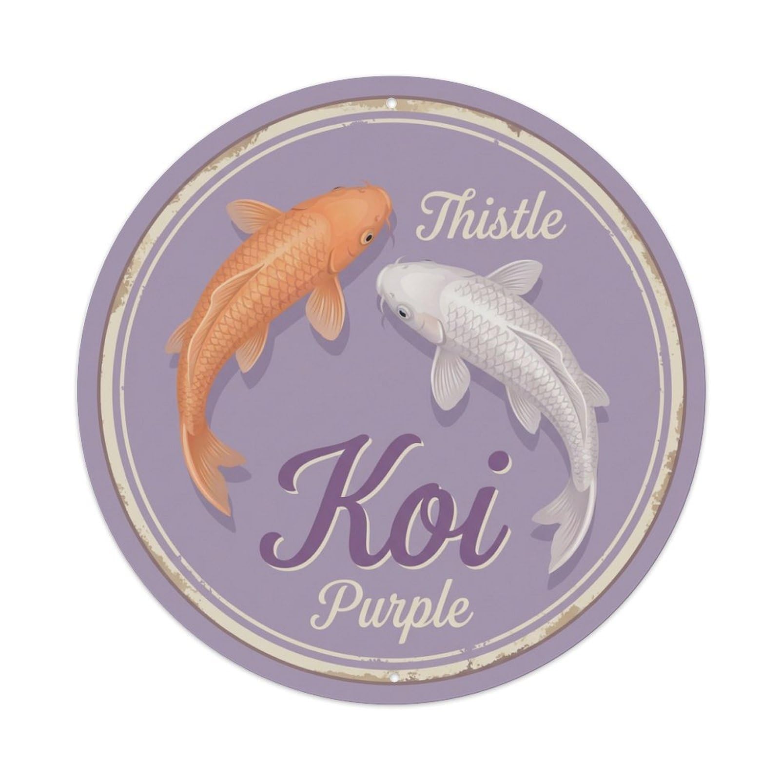 Koi Fish Thistle Purple Waters Soft Muted Gentle Pastel Metal Tin Sign