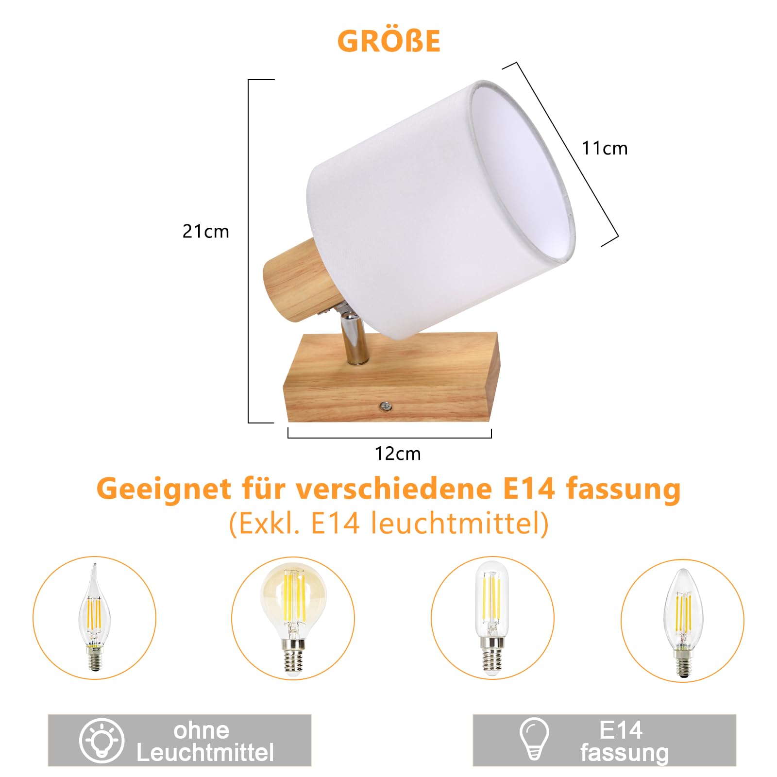 Deckenlampe 1 Flammig Holz Flurlampe Deckenleuchte | Deckenstrahler E14 MAX 40W Deckenspots Strahler Vintage Schwenkbar 350° Flur Schlafzimmer Ohne Leuchtmittel, 3 Stück