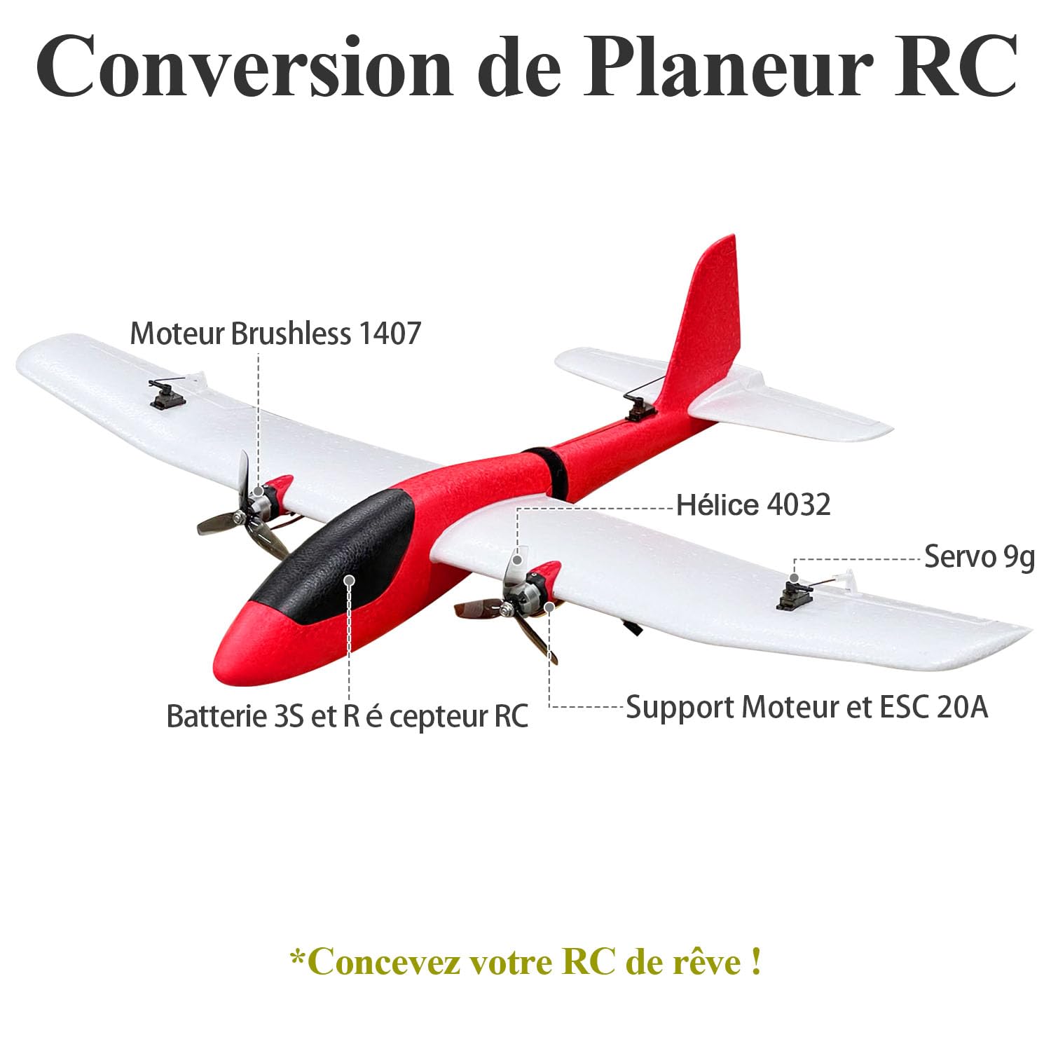 Avion En Mousse HAWK'S WORK – 86 Cm, 180 G, Planeur Et Voltige – Extérieur, Modifiable En VTOL Ou RC