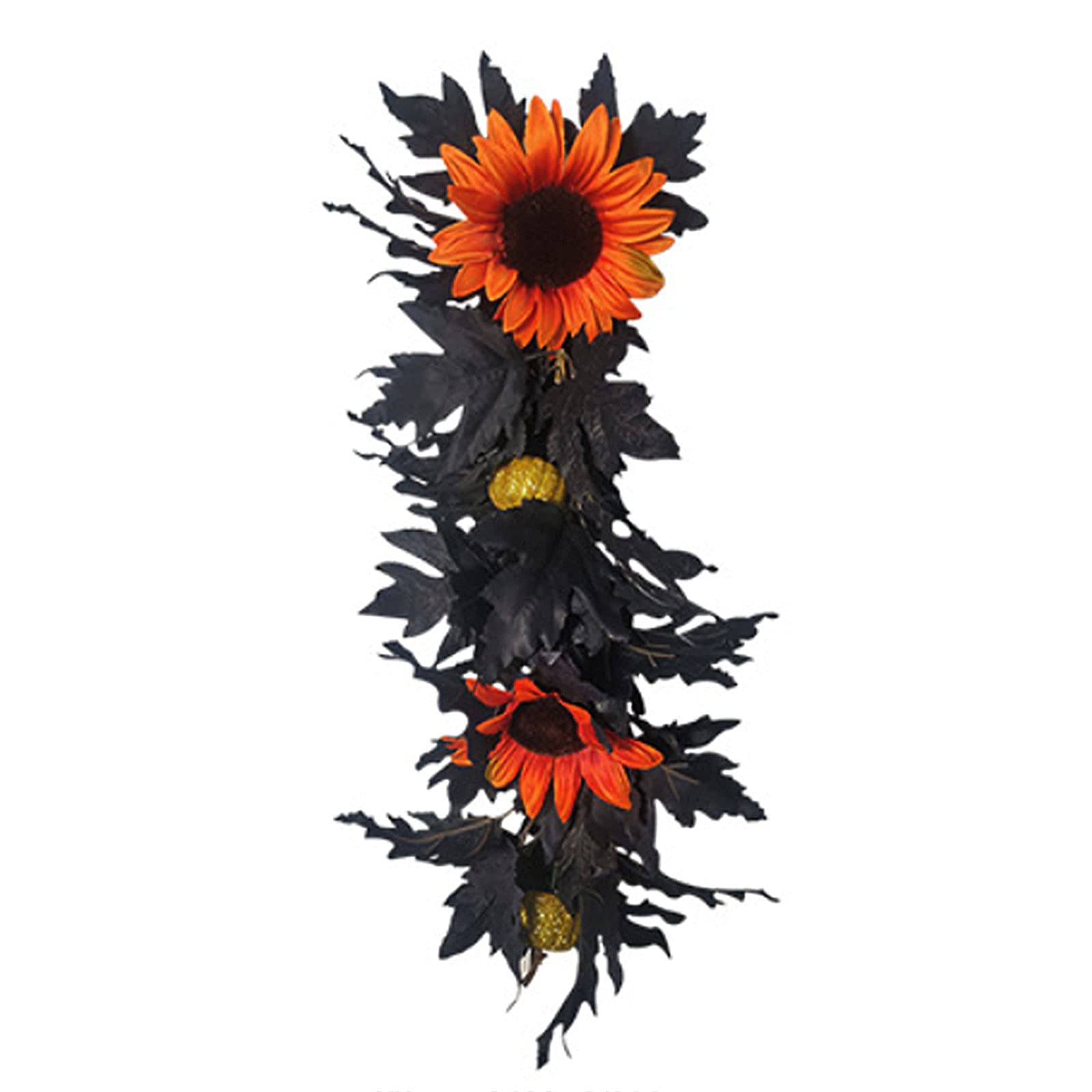 QYLJZB 2PCS 23.6In Artificial Black Garland, Floral Swags with Rose and Sunflower, Wall Hanging Artificial Silk Flower Wreath for Halloween Home Wall Decorations