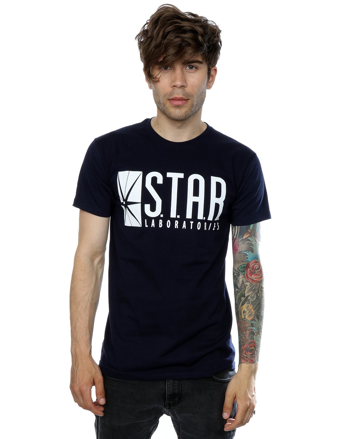 Dc Comics Men's Deep Navy The Flash Star Labs T-Shirt Large