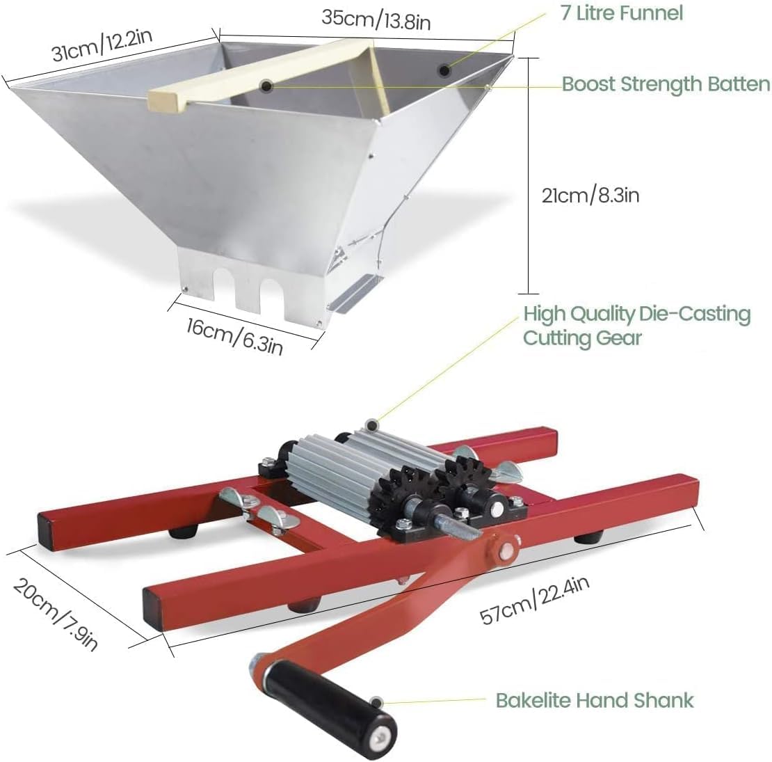 7L Traubenmühle Obstmühle Maischemühle Fruchtbrecher Pulper Mühle mit Handkurbel für Beeren Wein Soße Handmühle Zerkleinerer, (Edelstahl)