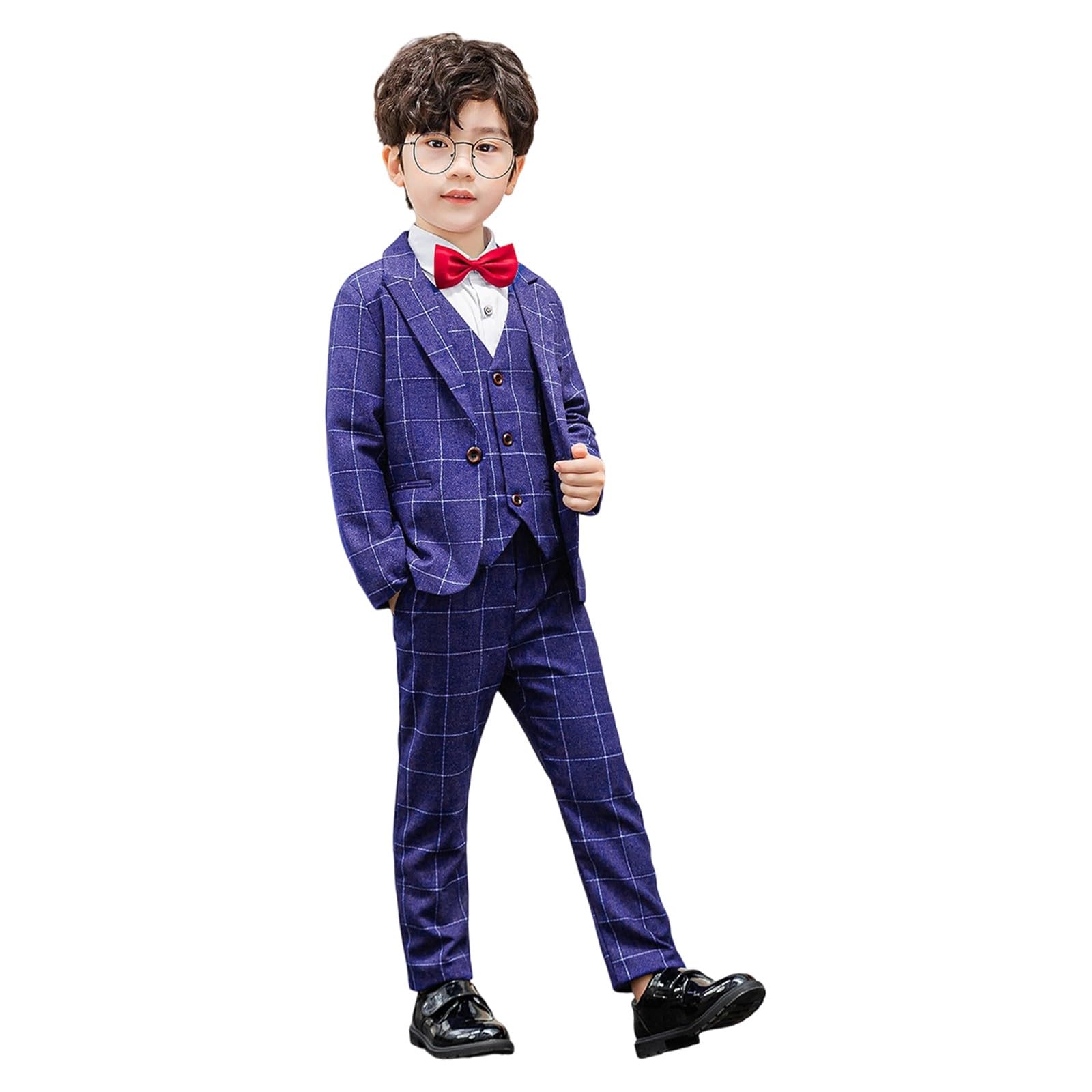 Generico 2026 Gilet Scozzese Autunno Inverno per Ragazzi Tre Pezzi Elegante Giacca con Gilet Pantaloni Cravatta Gentiluomo Outfit Quotidiano Scolastico