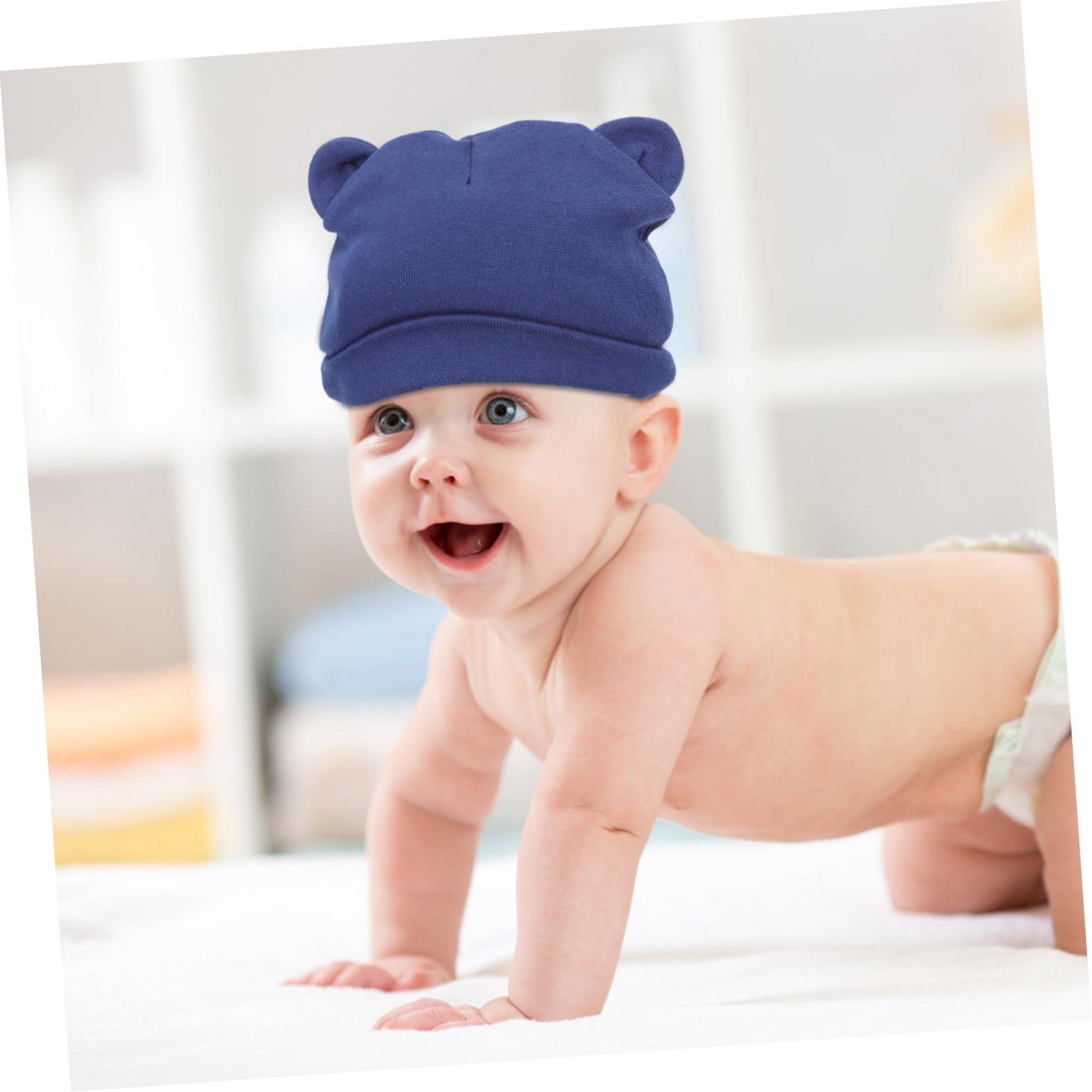 GALPADA 12piezas Gorro De Algodón para Niño Niña Pack De Sombreros Infantiles Orejas De Oso Protección Cómoda y Transpirable para Recién Nacidos Marino Denim Rayas