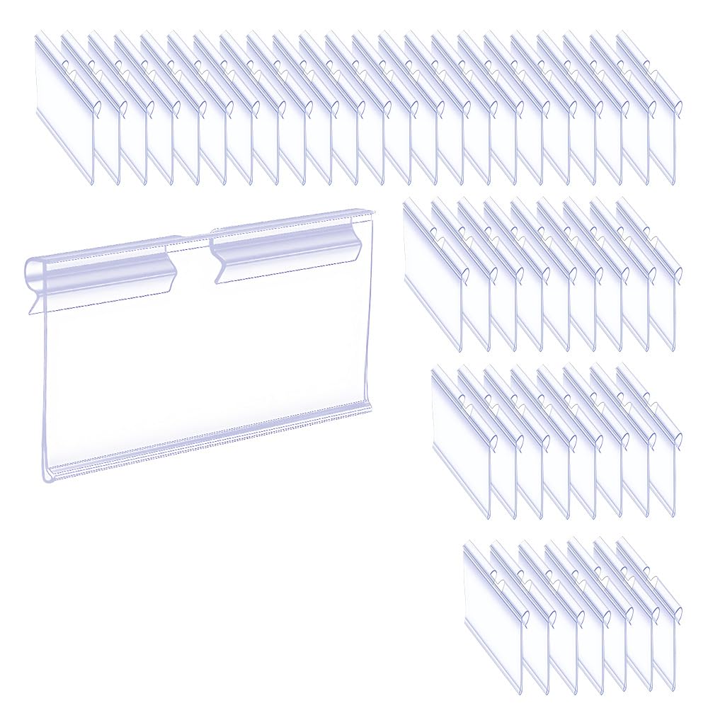 WYAN 50 PCS Clear Plastic Label Holders, Wire Shelf Retail Price Label, 9 x 4.2 cm Merchandise Sign Display Holder, Basket Labels Clip On Labels for Supermarket and Store Price Display