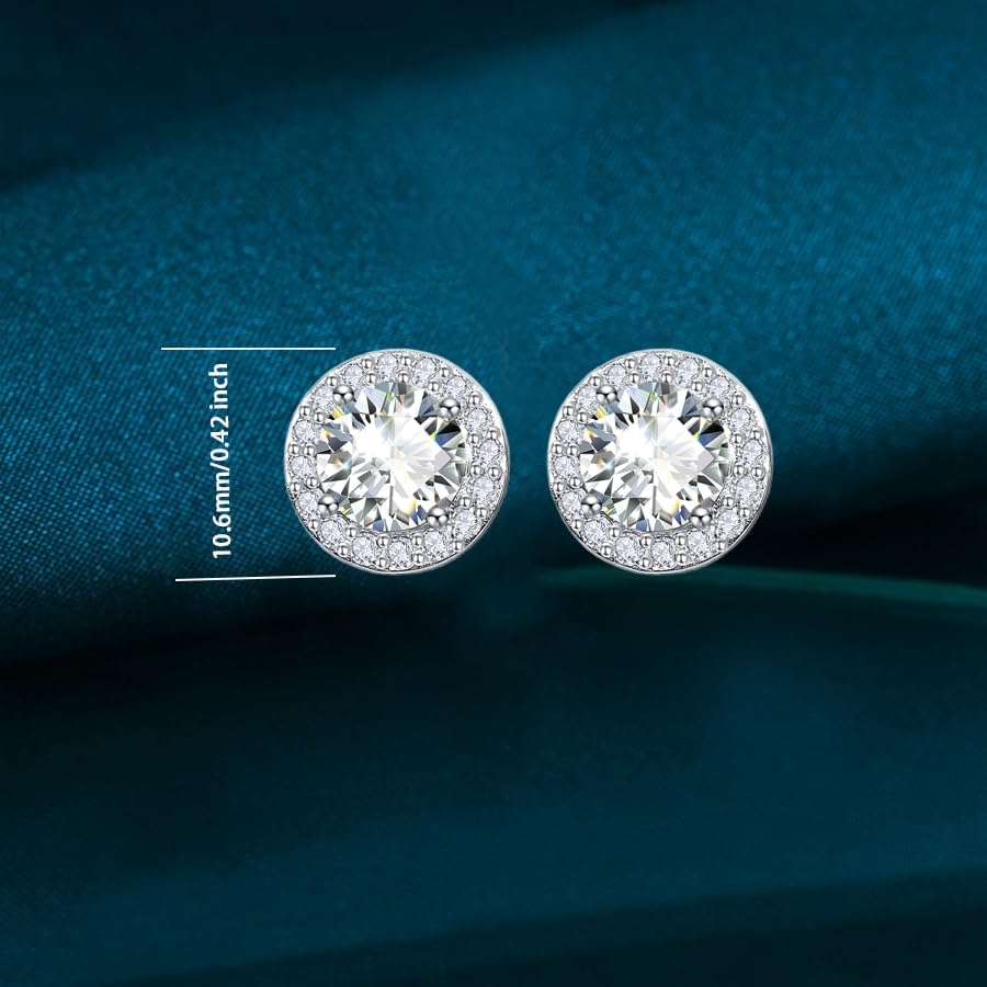 Stud Earrings for Women S925 Sterling Silver Round Moissanite Stud Earrings Gift for Mother’s Day Ladies Her - Image 3