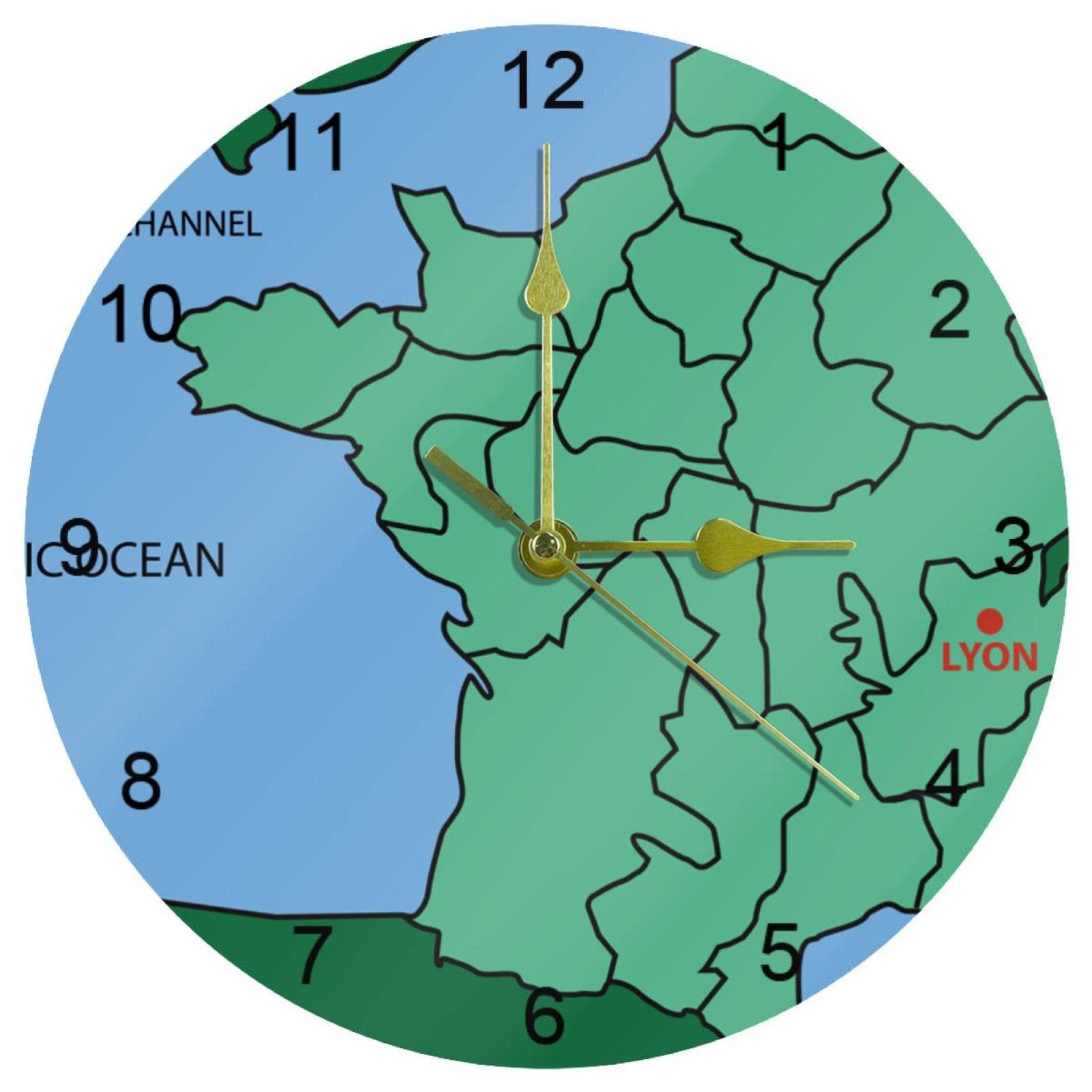 Horloge murale silencieuse quartz 25,4 cm ronde à piles avec chiffres arabes cadran Lyon