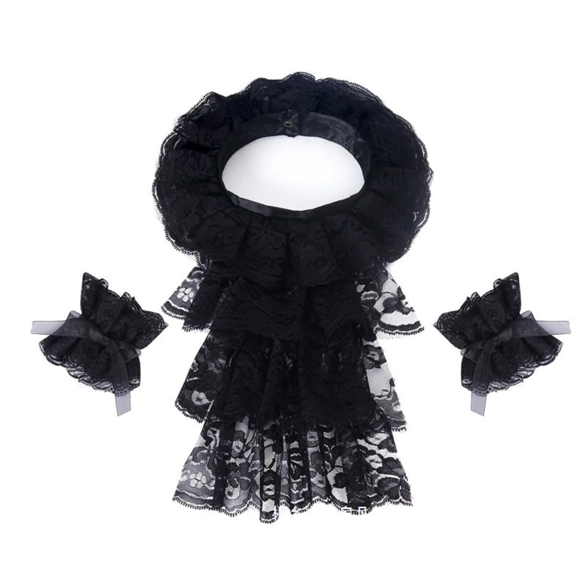 BLESSUME Colonial Lace Jabot Cuffs Set Costume Accessory, Black Jabot Cuffs Set 1, One size — image 1