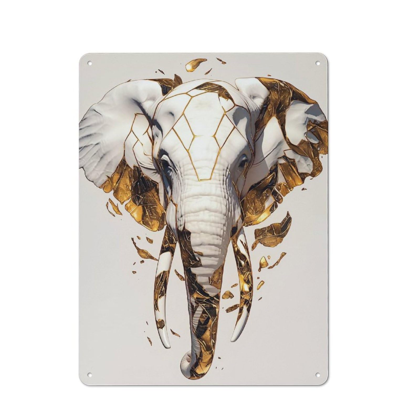 Junmoney Style-23 Rustic Tin Sign 40X30cm Featuring Abstract Golden Elephant Sculpture For Living Room Wall, For Room Styling Across Living Rooms And Feature Walls