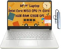 HP Laptop estudantil portátil 14 fino 2025, HD de 14 polegadas, Intel N150 de 4 núcleos, 16 GB de RAM, armazenamento de 256 GB (128 GB UFS + 128 GB microSD), 1 ano de escritório 365, Wi-Fi 6, HDMI