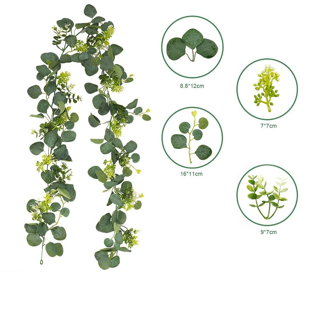 Guirlande d'eucalyptus artificielle de 180 cm, faux feuillage de vigne, fleurs artificielles pour décoration de jardin