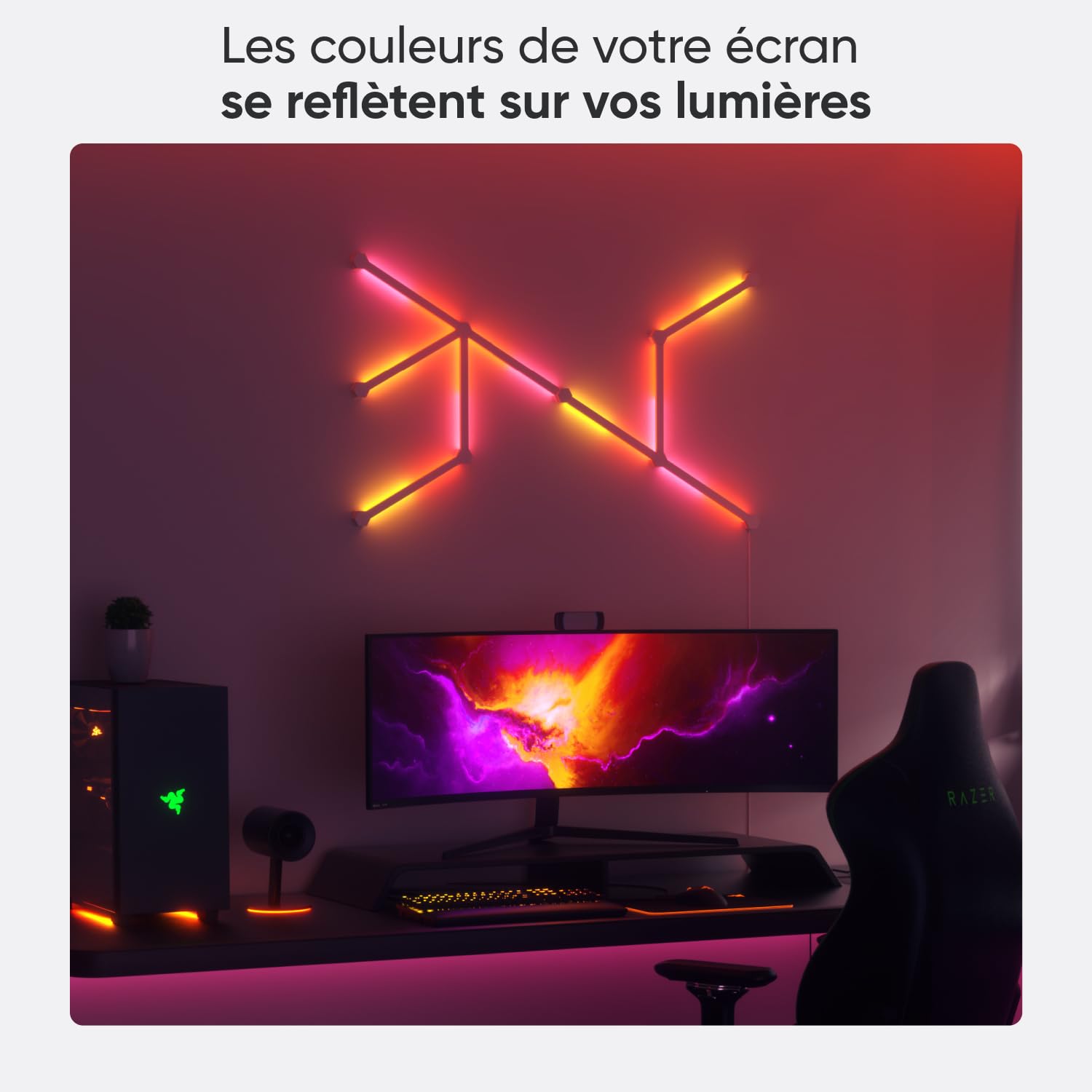 Nanoleaf Lines 60 Degrés Kit de Démarrage, 15 Barres Lumineuses LED RGBW Connectées - Appliques Murales Luminaires Intérieur Modulaires Wi-Fi 16M Couleurs, Compatible Alexa, pour Salon Chambre Gaming