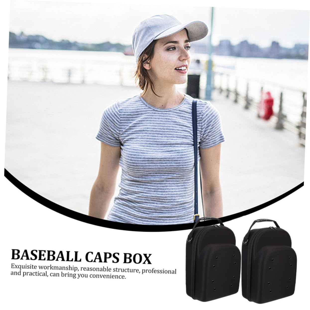 Caja Organizadora Eva para Gorras de Béisbol, 2 Unidades, Negro, Adecuado para Viaje