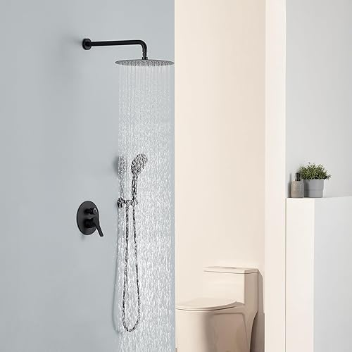 Miniatura 8 de Sistema de ducha de oro cepillado de 12 pulgadas para baño, cabezal de ducha de lluvia dorado de alta presión con rociador de mano, accesorios de