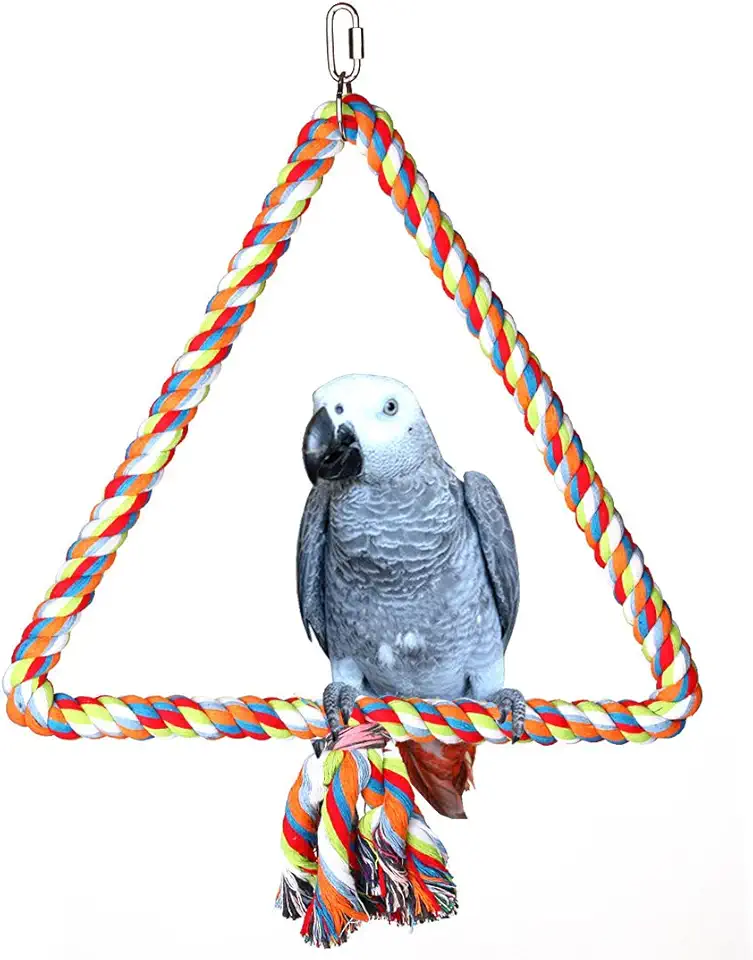 KinTor Medium Triangle Rope Swing Bird Toy Parrot Cage Toys Cages Conure African Grey