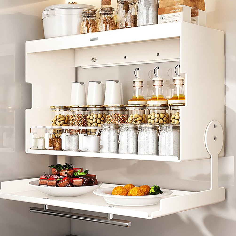 WYRNOBRX Kitchen Wall Cabinet Stainless Steel Folding Door with Flap Multifunctional Gabinetes Para Cocina Wall-Mounted Prep Station Cabinet Storage Box for Under-Cabinet Use,White,L
