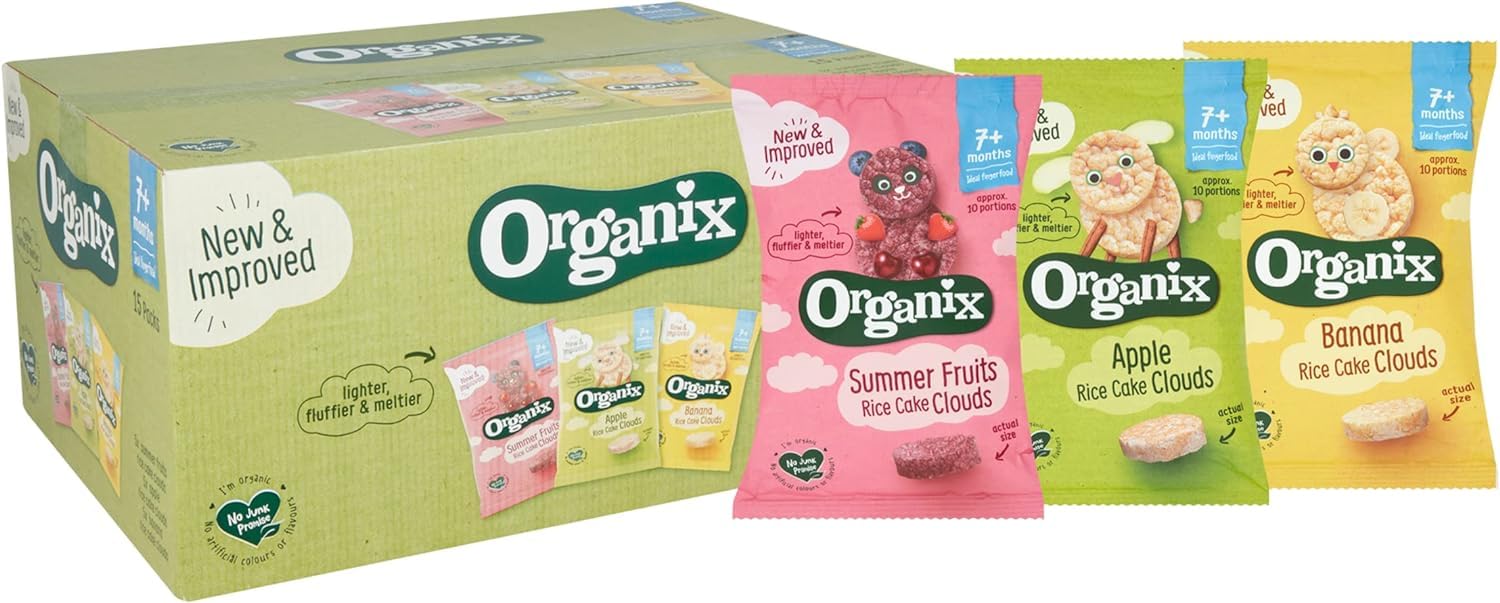 Organix Rice Cake Clouds Variety Pack, Organic Baby Snack, Finger Food, 7+ Months, 40 g (Pack of 15)Soil AssociationSoil AssociationSoil Association