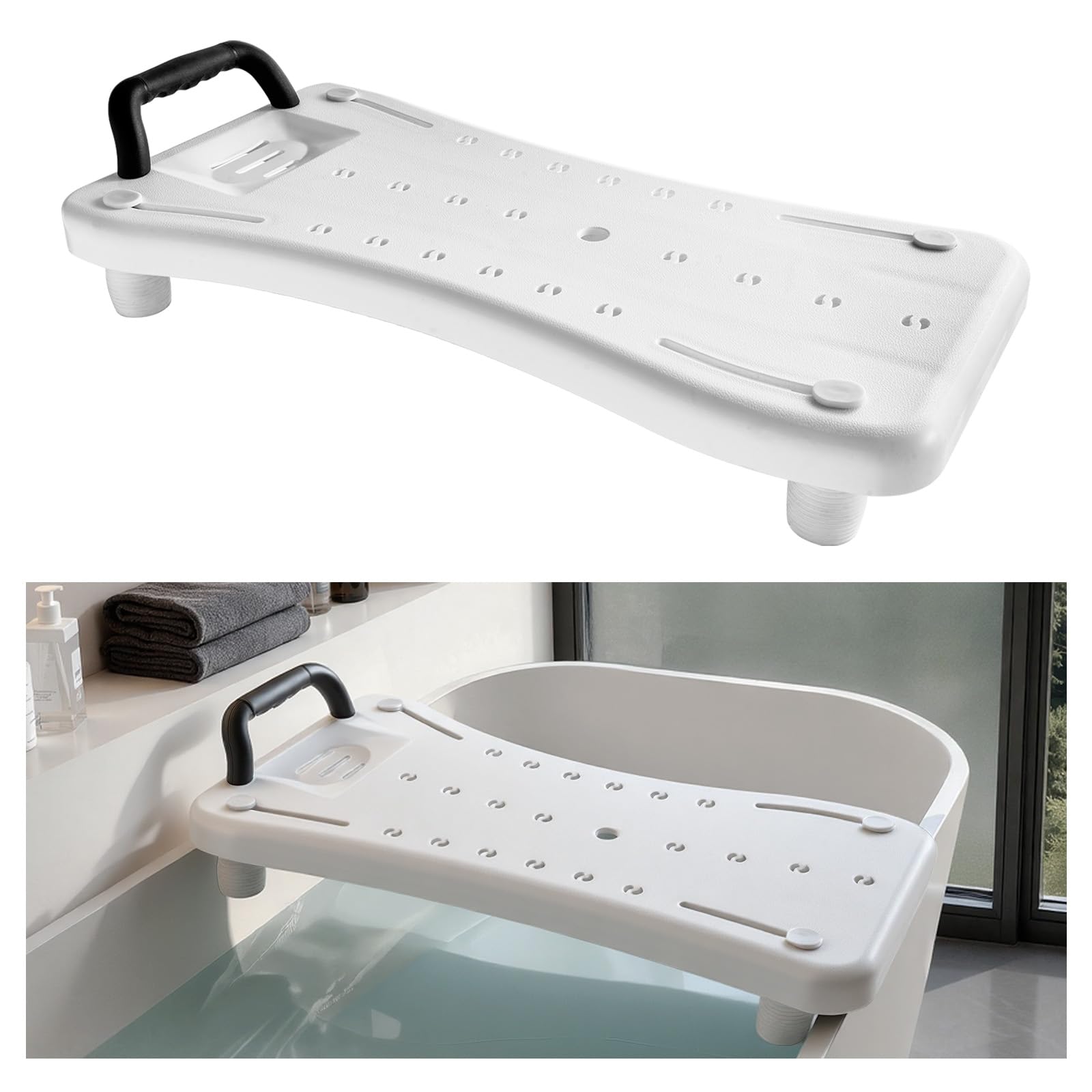 VEVOR Tabla de Bañera Ajustable 41-62 cm, Asiento de Bañera con Mango Carga de 150 kg, Silla de Bañera con Patas Antideslizantes Ajustables para Adultos, Personas Mayores, Personas con Discapacidad