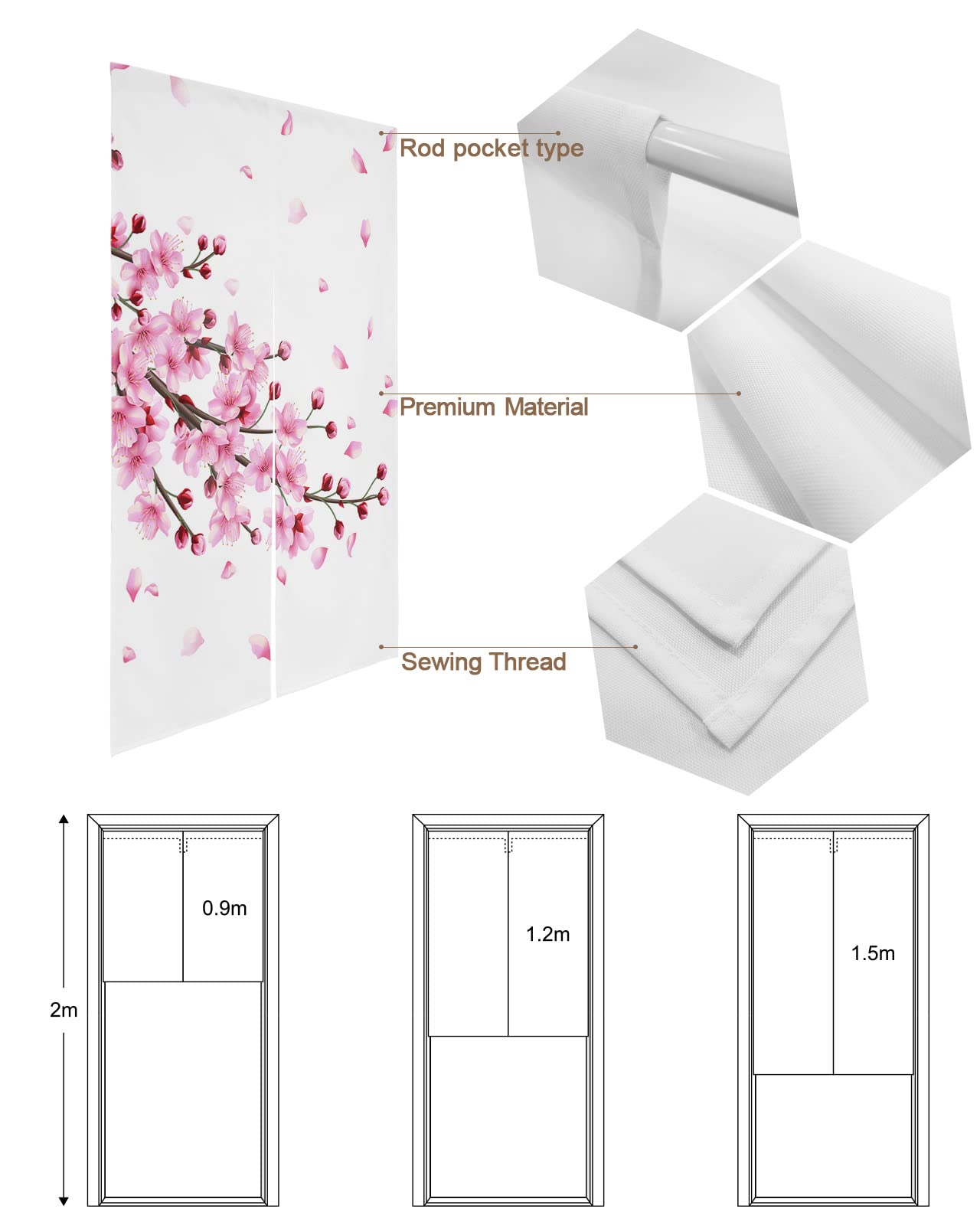 Amazon｜のれん 遮光 間仕切り おしゃれ 目隠し 美しい桜 花柄 ピンク