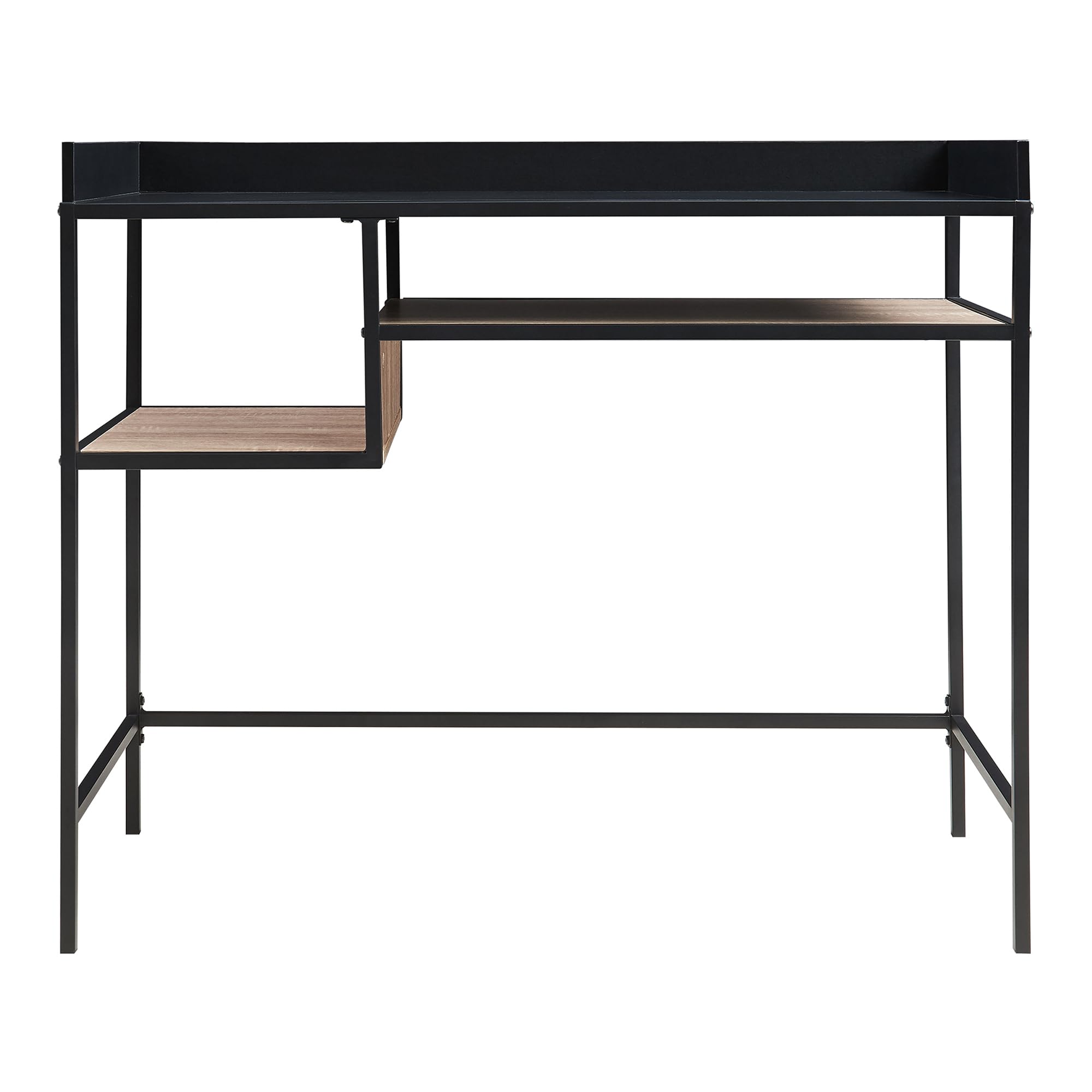[en.casa] Scrivania con Piano 100 x 43 cm Postazione Lavoro per PC con 2 Scomparti Aperti per Archiviazione Tavolo da Ufficio con Ripiani per Studio - Nero/Effetto Rovere