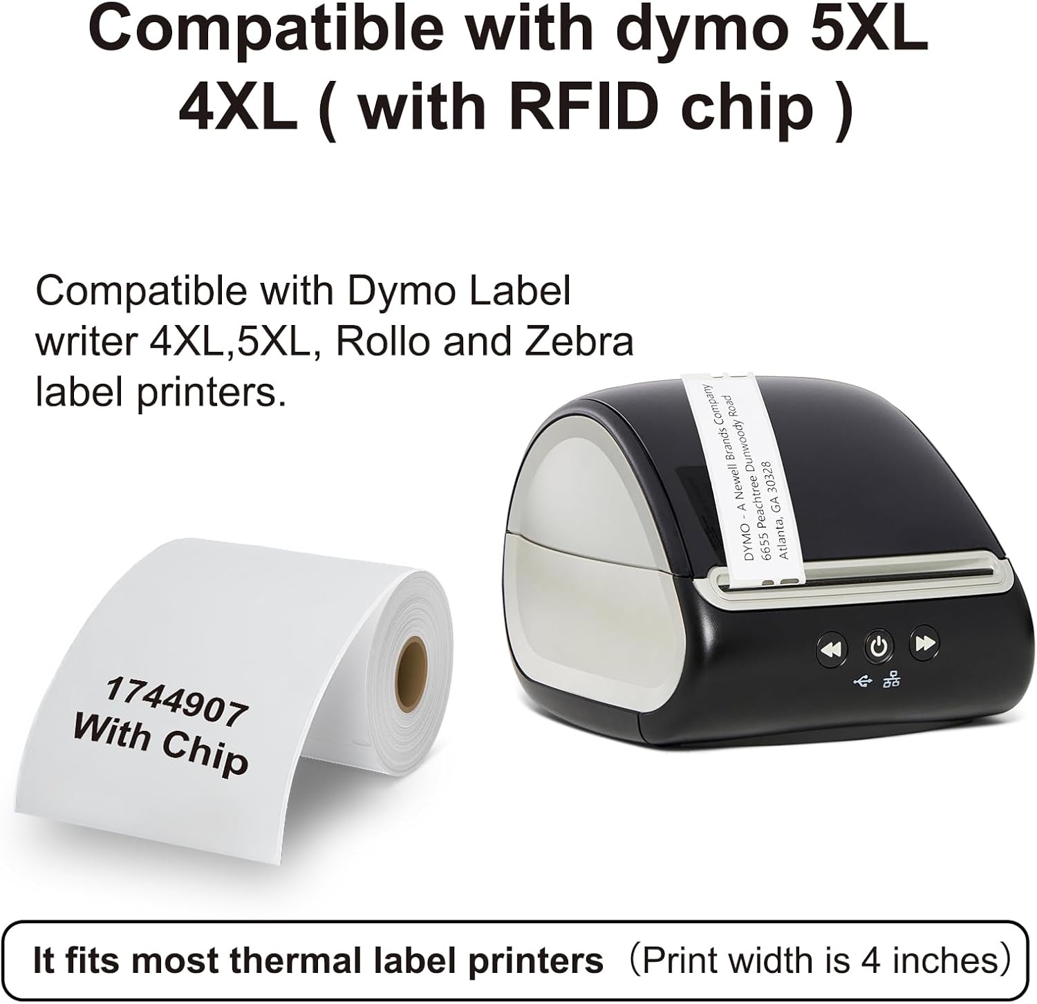 Hehua 10-Roll 1744907 with RFID Chip, 4 x 6 Direct Thermal Printer Shipping Labels, Compatible with DYMO LabelWriter 5XL 4XL LW Extra-Large Internet Postage Labels, 4" x 6" Size, Total 2200 Quantity - Image 2