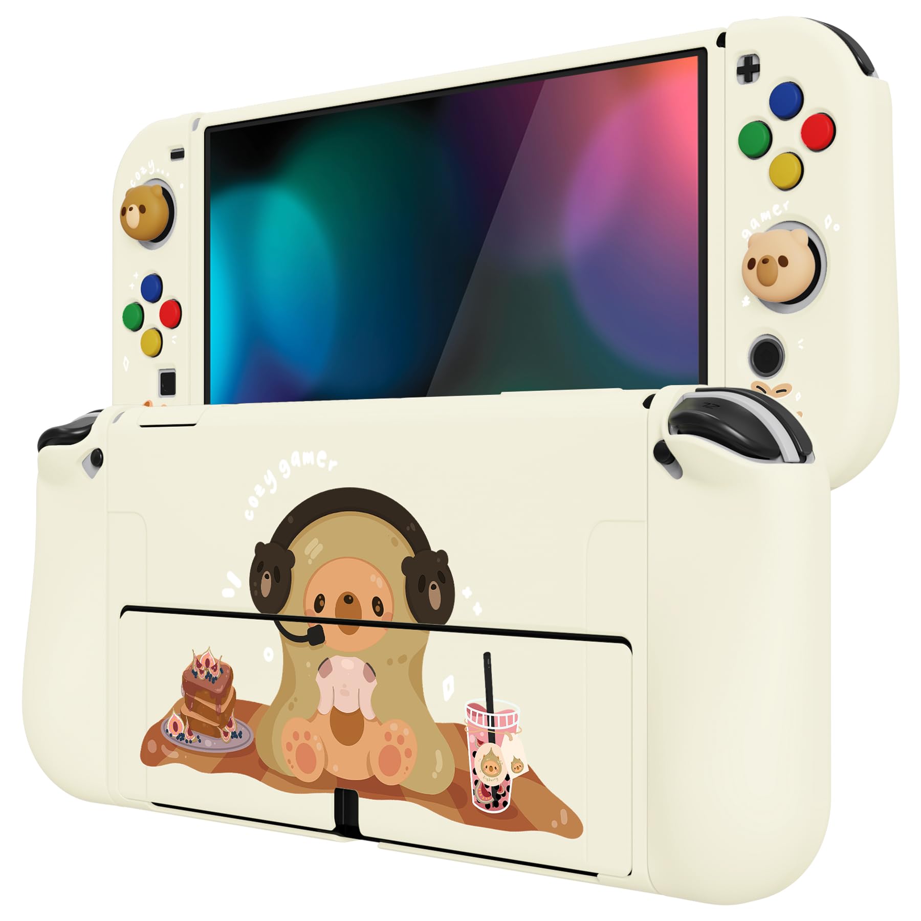 PlayVital ZealProtect Weiche Schutzhülle für Nintendo Switch OLED Konsole Joy Con Case Cover Zubehör mit Sticks Kappen & ABXY Richtungstastenkappen