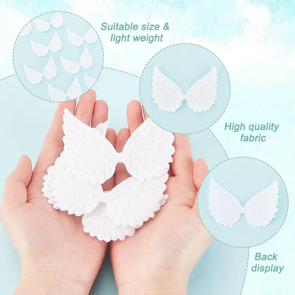 AHANDMAKER 50 Pcs Glitter Angel Wing Applique Patches, White Sew On Shape Embossed Mini Accessories for Sewing Prom Dress Clothes Jeans Pants Shoes Decor Props