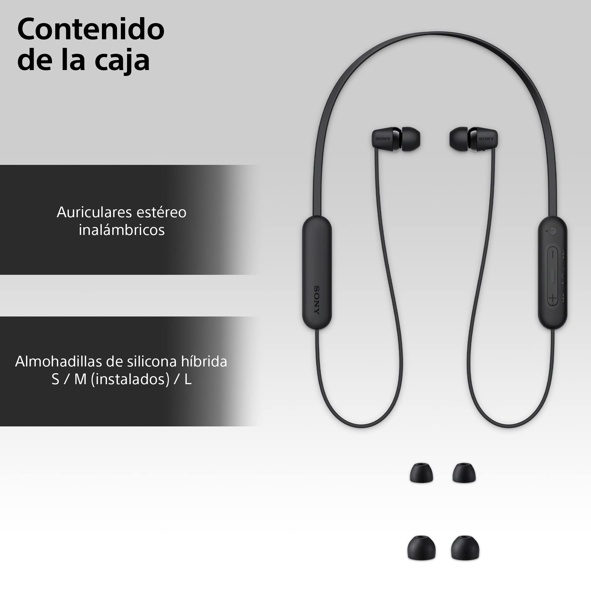 Sony WI-C100 Auriculares Inalámbricos - Hasta 25 Horas de Duración de la Batería, Micrófono Incorporado para Llamadas, Compatible con Asistentes de Voz, Conectividad Bluetooth Fiable, Negro