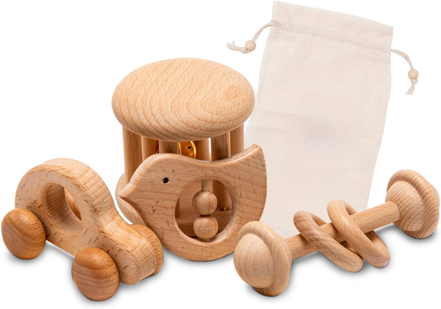 Amazon.co.jp: Riuuyyi 木のおもちゃ ガラガラ ラトル ミニカー 4点